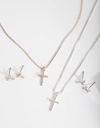 Mixed Metal Diamante Cross Jewellery Set - link has visual effect only