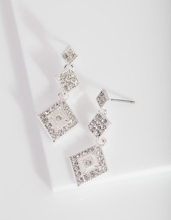 Silver Triple Drop Diamante Earrings