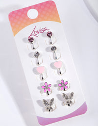 Kids Silver Diamante Heart Flower & Butterfly Clip On Earring 5-Pack - link has visual effect only