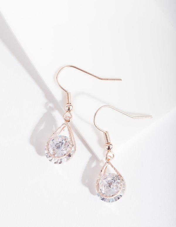 Rose Gold Cubic Zirconia Diamante Teardrop Earrings