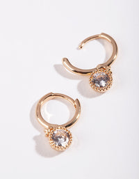Gold Cubic Zirconia Huggie Drop Earrings - link has visual effect only