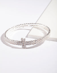 Silver Cubic Zirconia Row T Cuff Bracelet - link has visual effect only