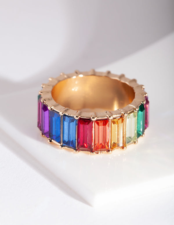 Gold Rainbow Gem Ring