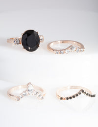 Rose Gold Black Stone Ring Stack - link has visual effect only