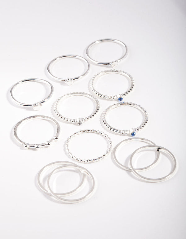 Silver Blue Gem Layered Ring Pack