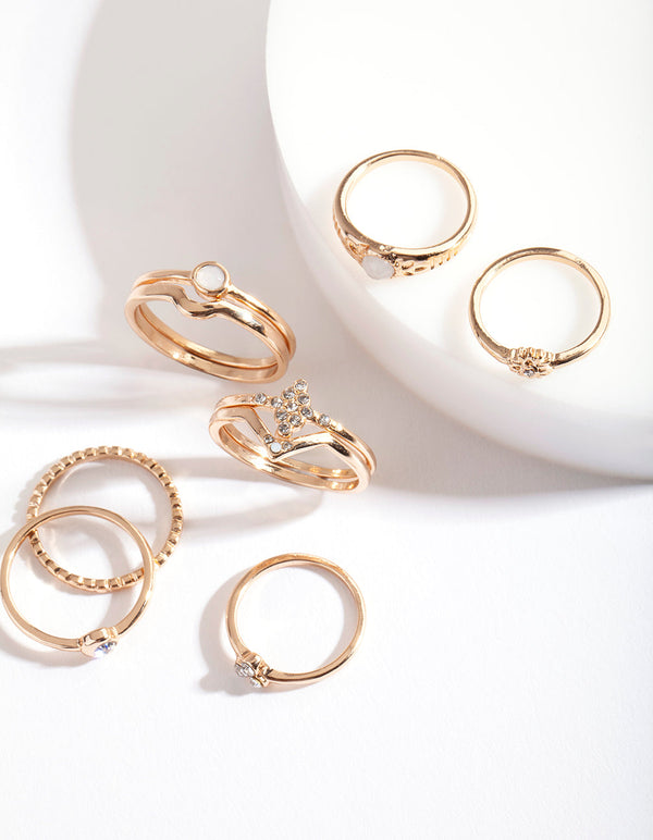 Gold Diamante Textured Ring Pack