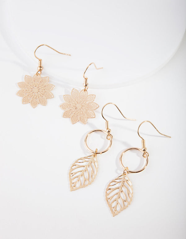 Gold Leaf Layered Earrings