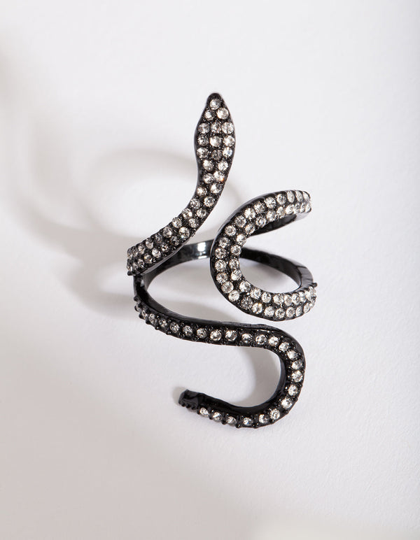 Black Diamante Swirl Snake Ring