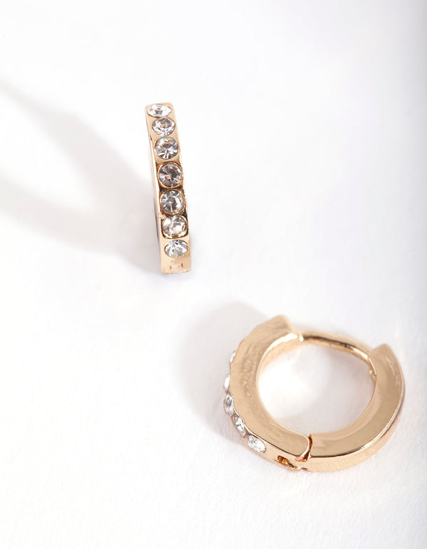 Gold Mini Diamante Huggie Earrings