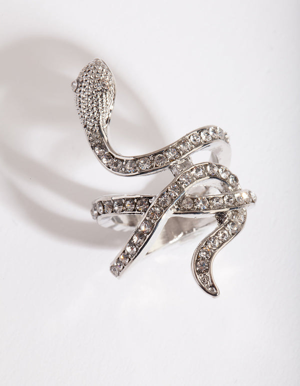 Rhodium Diamante Snake Ring