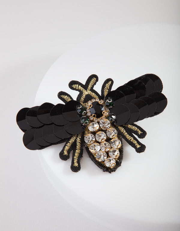 Crystal & Sequin Black Bug Clip