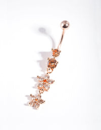 Rose Gold Surgical Steel Floral Diamante Belly Bar - link has visual effect only