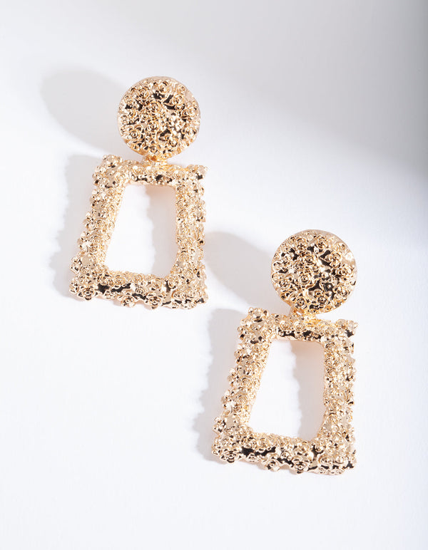 Gold Textured Mini Geometric Earrings