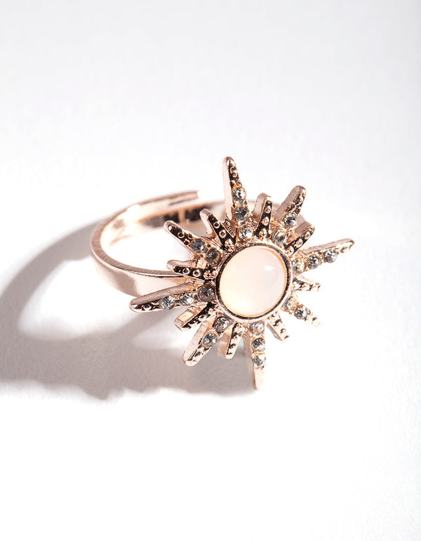 Rose Gold Synthetic Opal Diamante Burst Ring