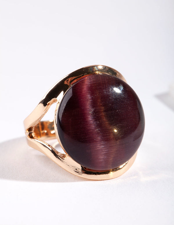 Gold Large Purple Cateye Ring