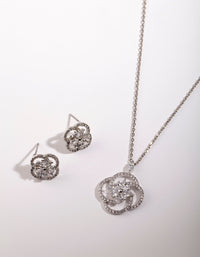 Diamond Simulant Twist Flower Jewellery Set - link has visual effect only