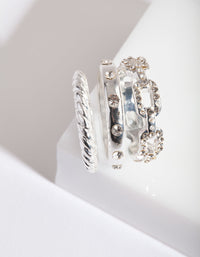 Silver Diamante Chain Ring Stack - link has visual effect only