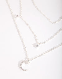 Silver Cubic Zirconia 3 Row Moon & Droplet Necklace - link has visual effect only