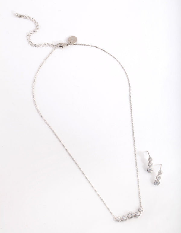 Cubic Zirconia Flower Row Necklace Earrings Set