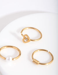 Gold Pearl Heart Diamante Nose Ring Pack - link has visual effect only