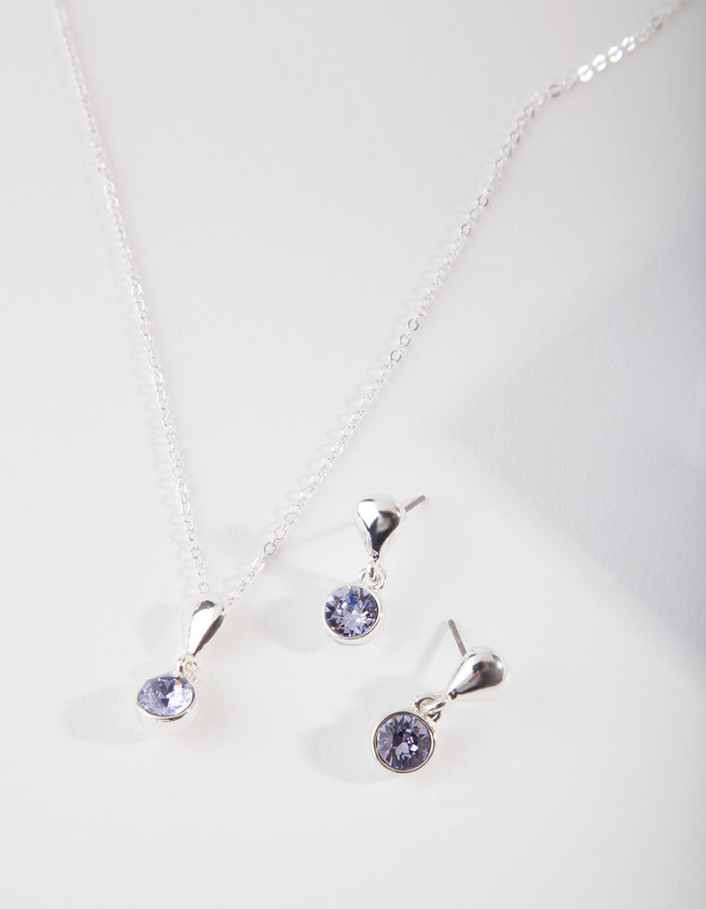 Purple Diamond Simulant Necklace & Earrings Set