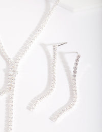 Silver Cubic Zirconia Cupchain Y Necklace & Earrings - link has visual effect only