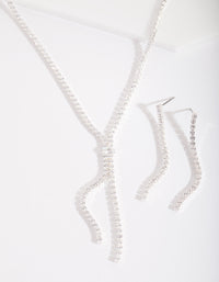 Silver Cubic Zirconia Cupchain Y Necklace & Earrings - link has visual effect only