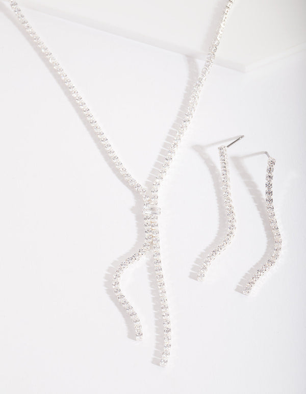 Silver Cubic Zirconia Cupchain Y Necklace & Earrings