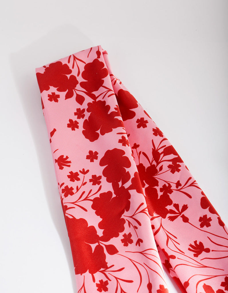 Red & Blush Floral Fabric Bandana Hair Scarf
