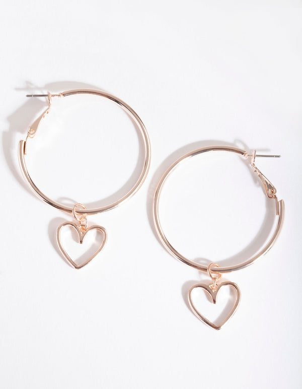Rose Gold Cut Out Heart Hoop Earrings
