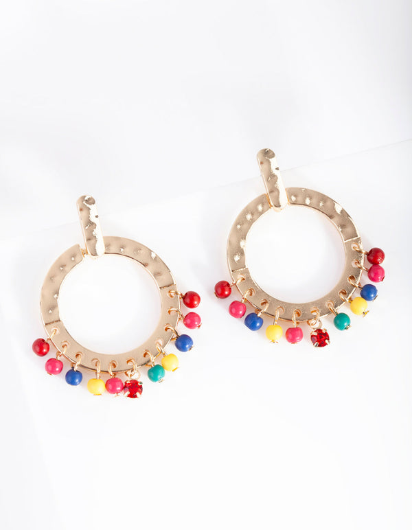Gold Multicoloured Bead Round Drop Earrings