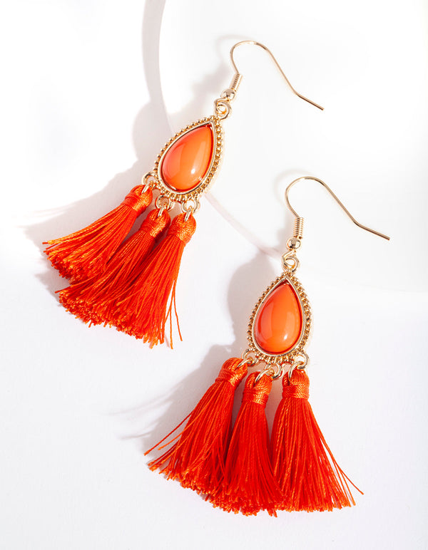 Orange Red Tassel Drop Earrings