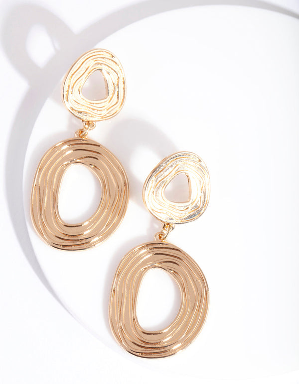 Gold Organic Line Circle Earrings