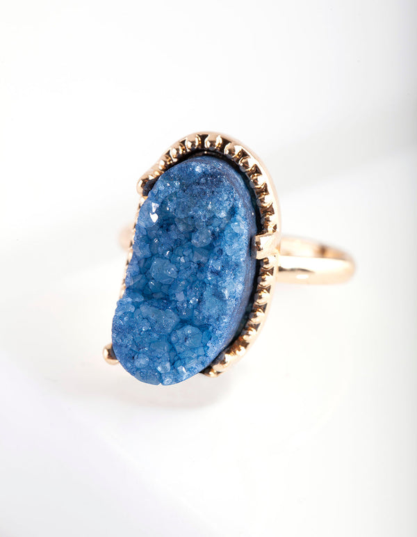 Gold Textured Blue Stone Ring