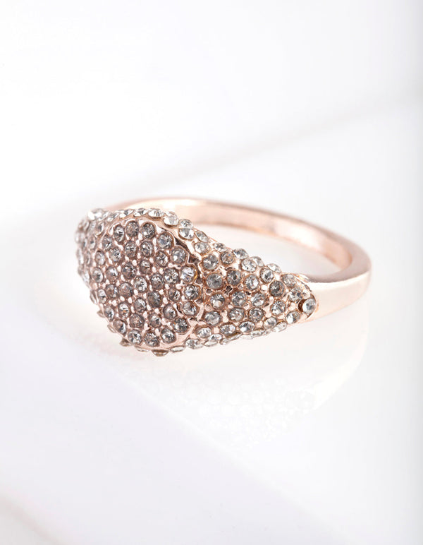 Rose Gold Pave Diamante Signet Ring