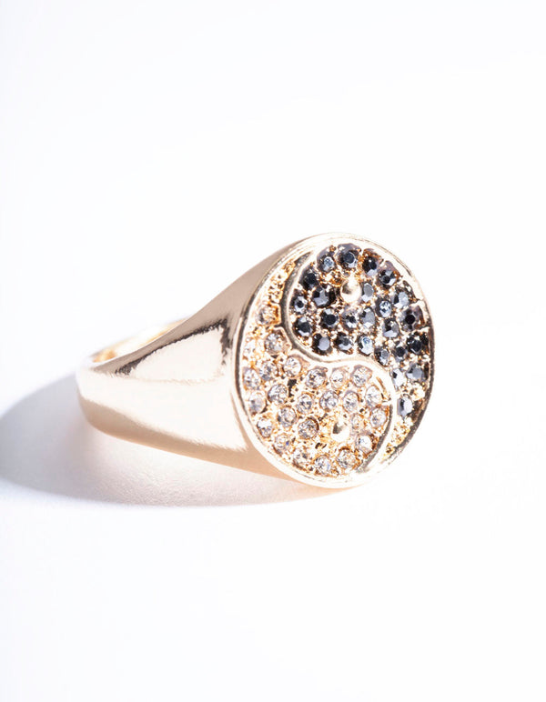 Gold Diamante Yin & Yang Signet Ring