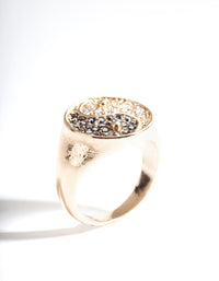 Gold Diamante Yin & Yang Signet Ring - link has visual effect only