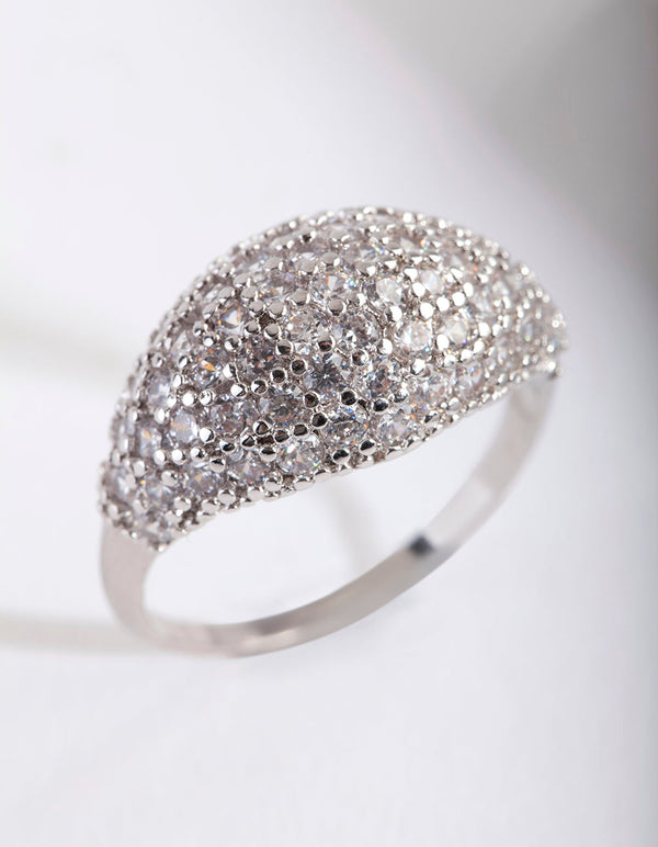 Silver Cubic Zirconia Pave Dome Ring