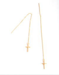 Gold Plated Sterling Silver Cross Thread Through Earrings - link has visual effect only