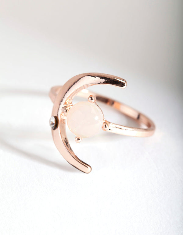 Rose Gold Synthetic Opal Moon Ring