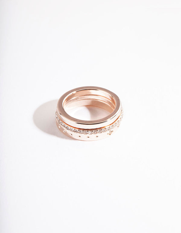 Rose Gold Diamante Star Ring Stack Pack