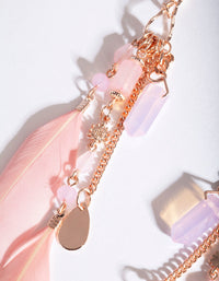 Rose Gold Pink Feather Chain Drop Earrings - link has visual effect only