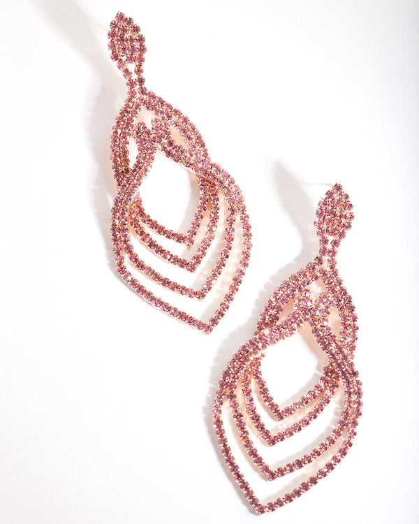 Pink Layered Tier Drop Earrings