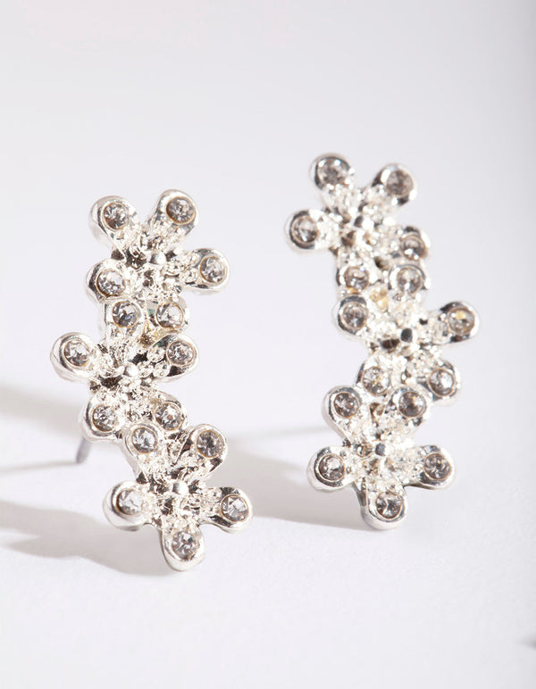 Silver Floral Crawler Earrings