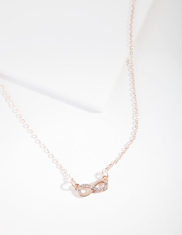Rose Gold Simple Diamante Infinity Necklace