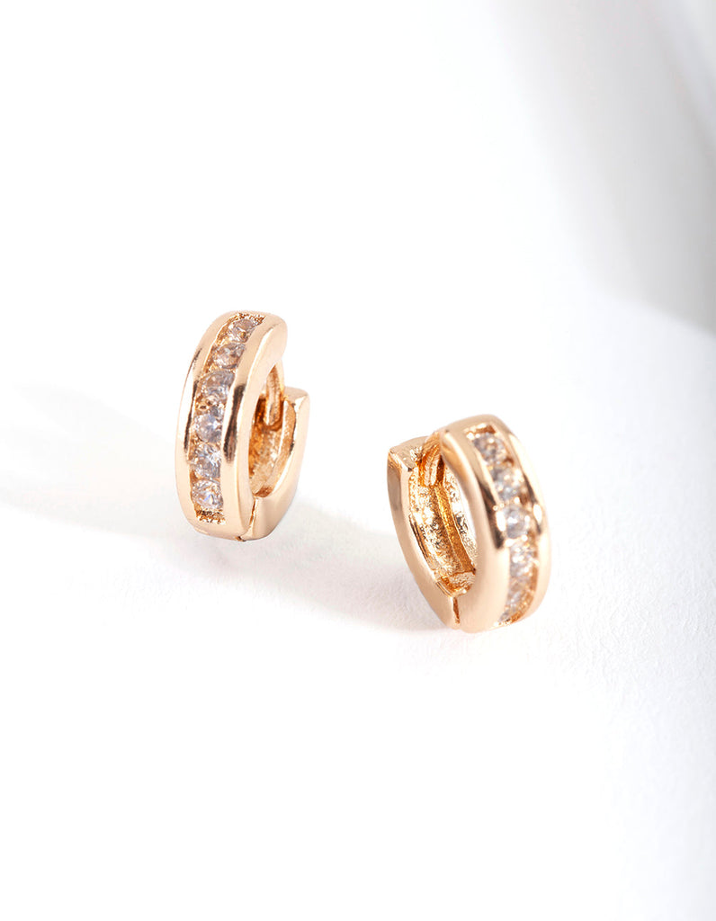 Gold Diamante Set Huggie Earrings