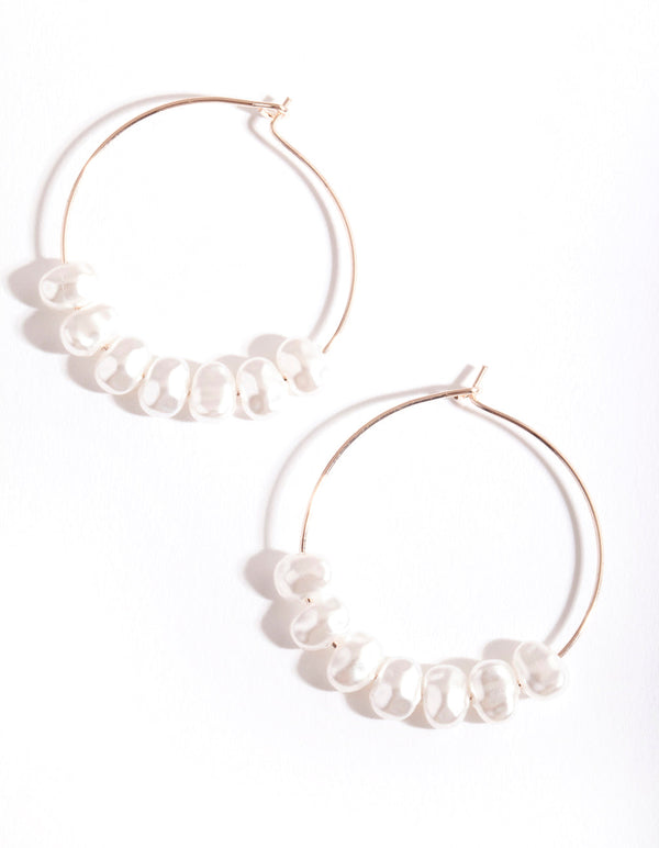 Rose Gold Pearl Charm Hoop Earrings