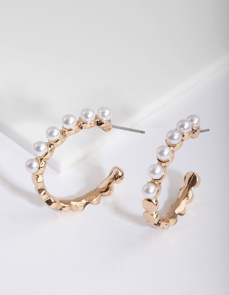 Gold Pearl Lined Hoop Earrings