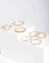 Gold Pearl & Diamante Mix Ring 7-Pack - link has visual effect only