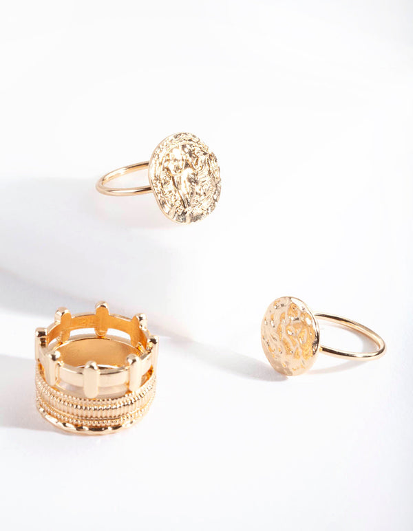 Gold Textured Disc Ring Stack 5-Pack